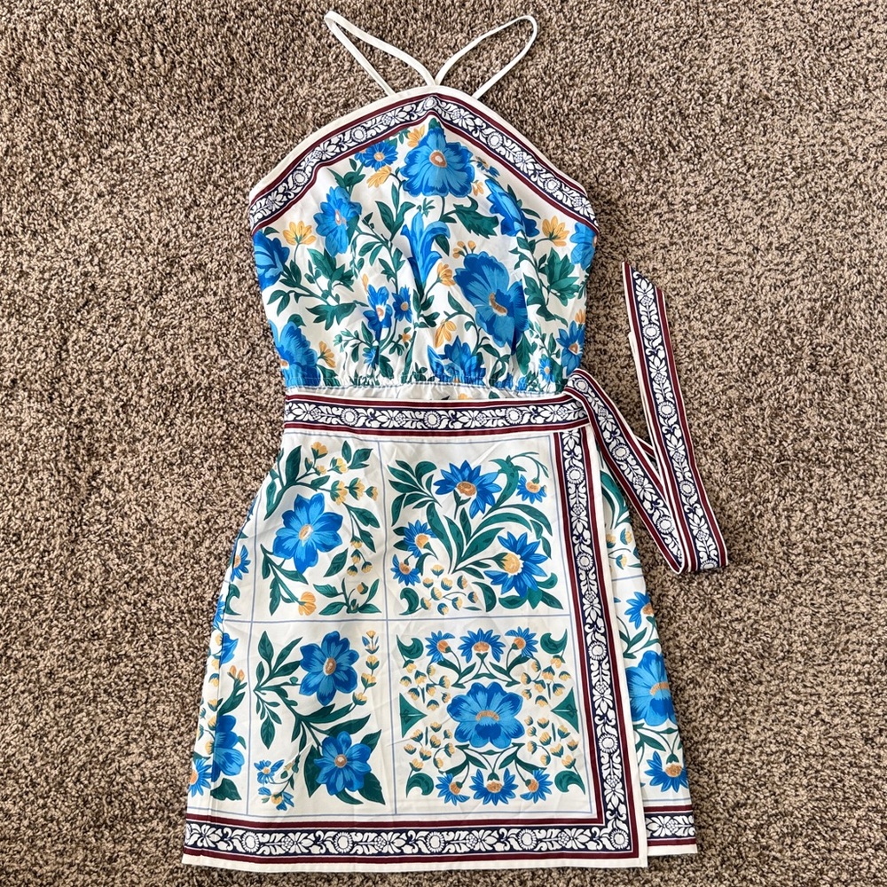 Cupshe Dress Medium Sleeveless Blue White Bahama Honey Floral Mini New Vacation - Picture 4 of 6